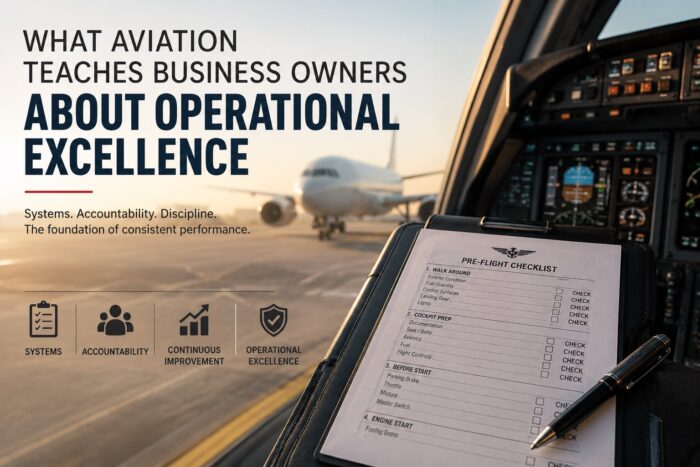 Aircraft cockpit checklist illustrating operational excellence, systems, accountability and process discipline in business