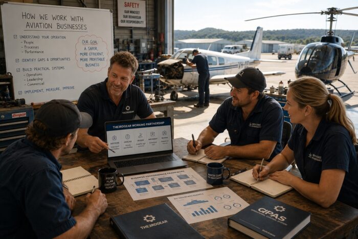 Aviation business consulting with aircraft maintenance team